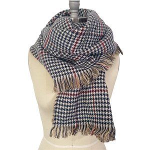 Houndstooth and Windowpane Plaid Blanket Scarf Shawl Wrap with Fringe